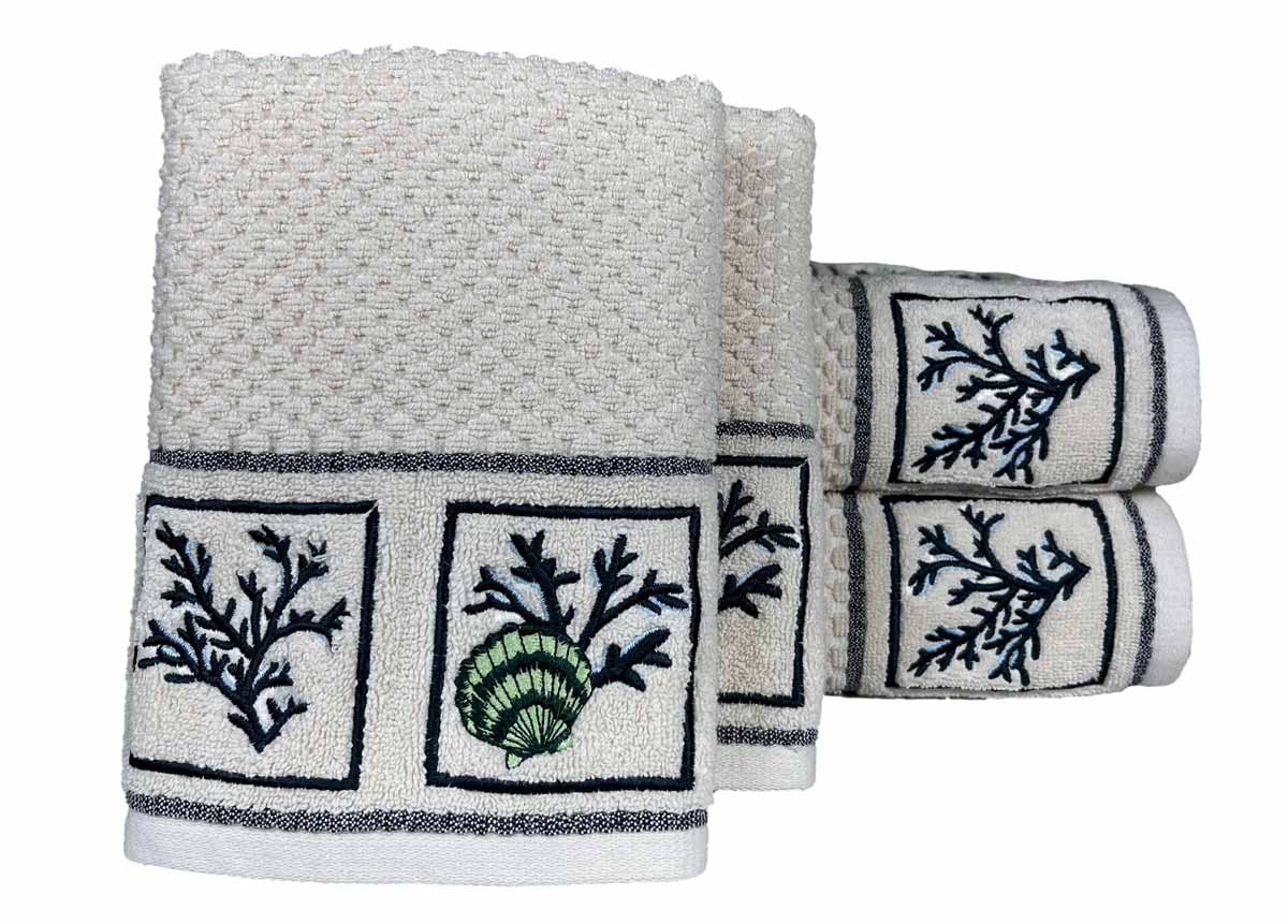 4 Piece Shells Embroidery Towel Set-Style 5