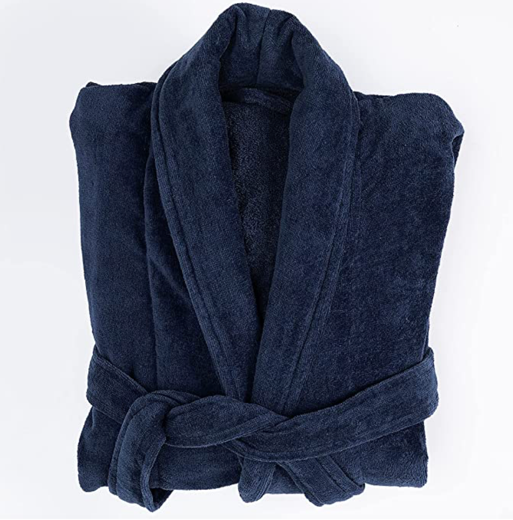 Plush Terry Cotton Unisex Bath Robe (Blue)