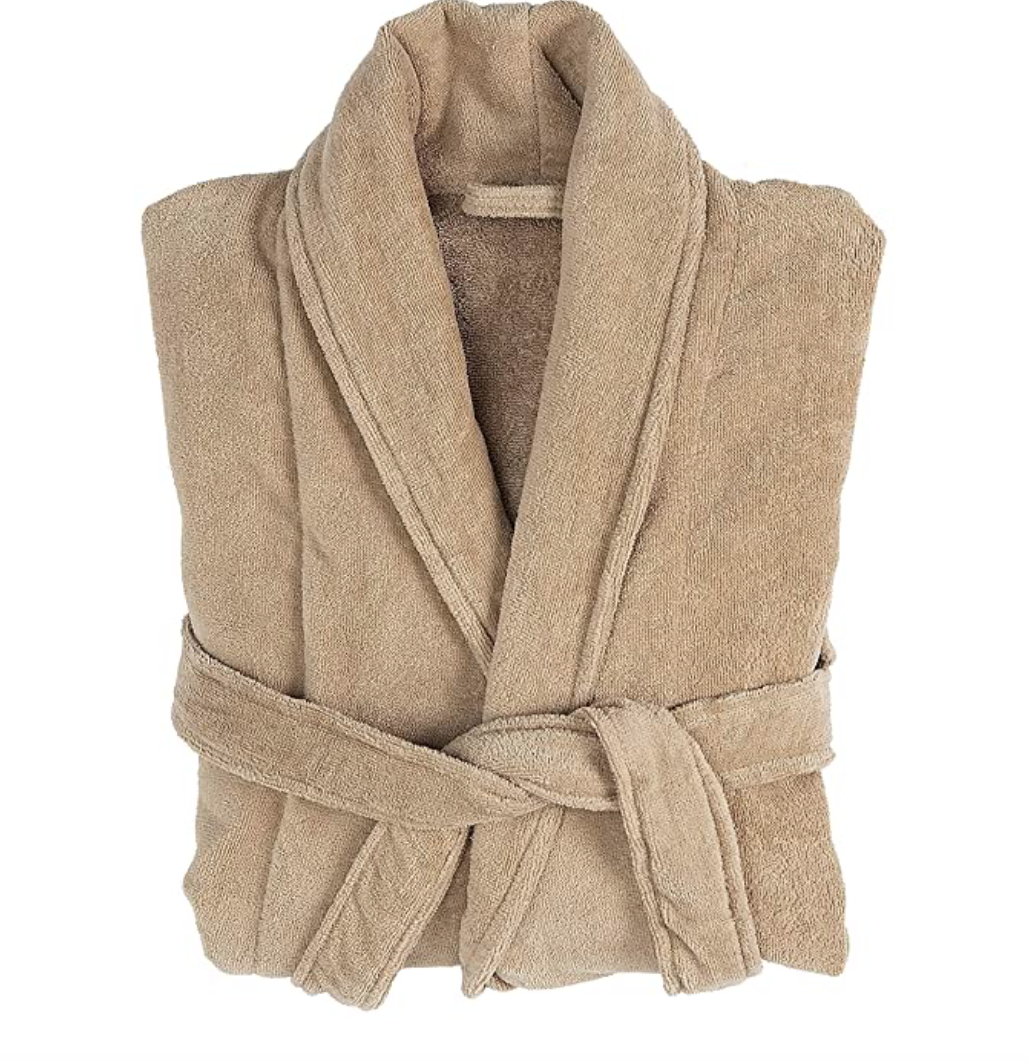 Plush Terry Cotton Unisex Bath Robe Tan Senses by Riba