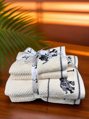 4 Piece Embroidery Towel Set - Elephant Motif (Style 16)