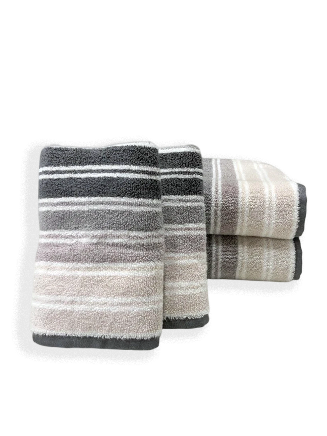 500 GSM 4 Piece Yarn Dyed Zero Twist Towels Set - Stripes  (Graphite, Grey, Silver Grey)