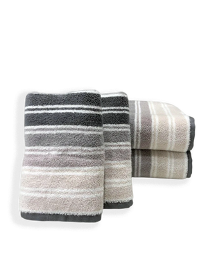 500 GSM 4 Piece Yarn Dyed Zero Twist Towels Set - Stripes  (Graphite, Grey, Silver Grey)