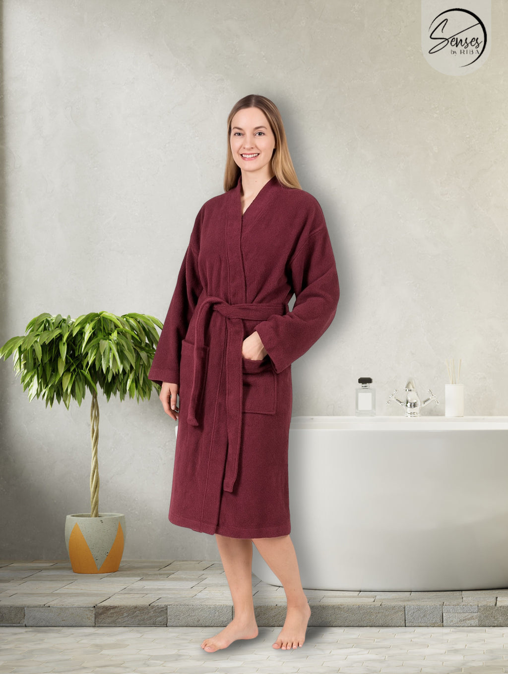 Plush Soft Unisex Terry Cotton Bathrobe (Burgundy)