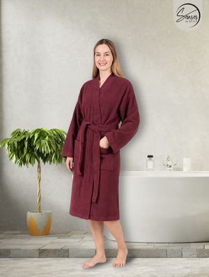 Plush Soft Unisex Terry Cotton Bathrobe (Burgundy)