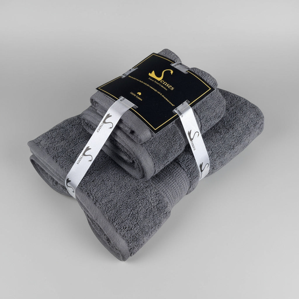 SENSES by Riba Cotton Towel Set 804 GSM - Charcoal, 3 Pcs