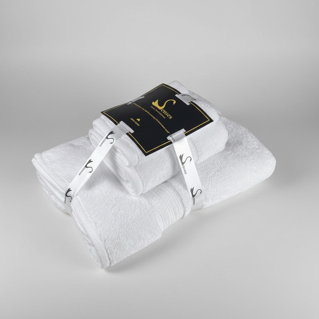 SENSES by Riba Cotton Towel Set 804 GSM - White, 3 Pcs