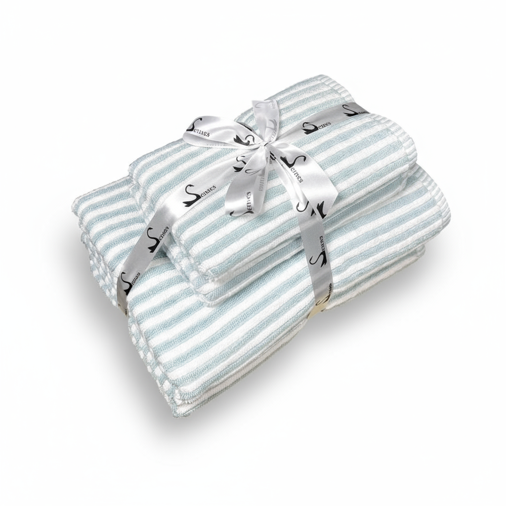 Ribbed Terry Stripe 4 Piece Towel Set (Aqua)