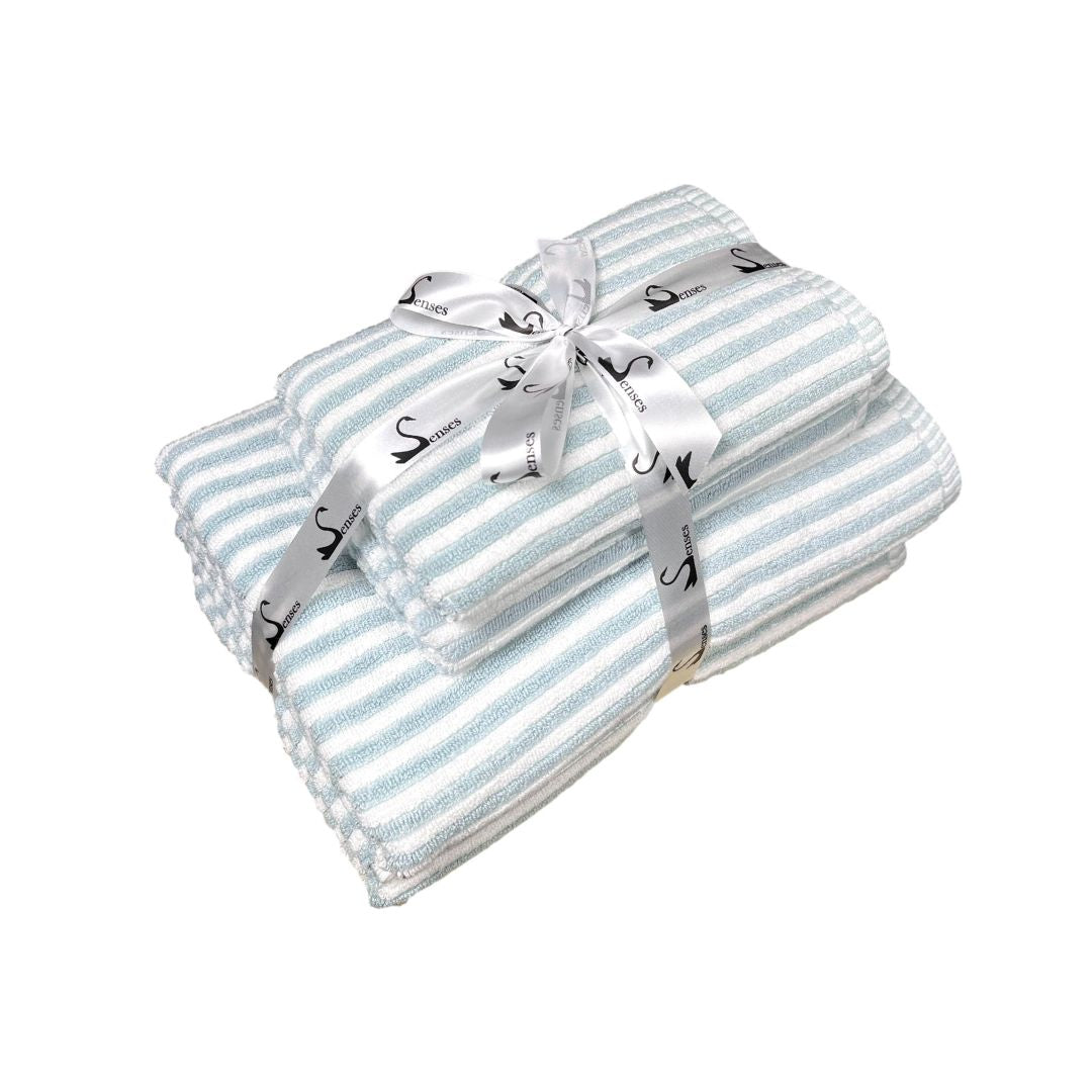 Ribbed Terry Stripe 4 Piece Towel Set (Aqua)