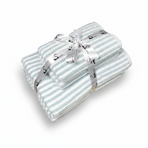 Ribbed Terry Stripe 4 Piece Towel Set (Aqua)