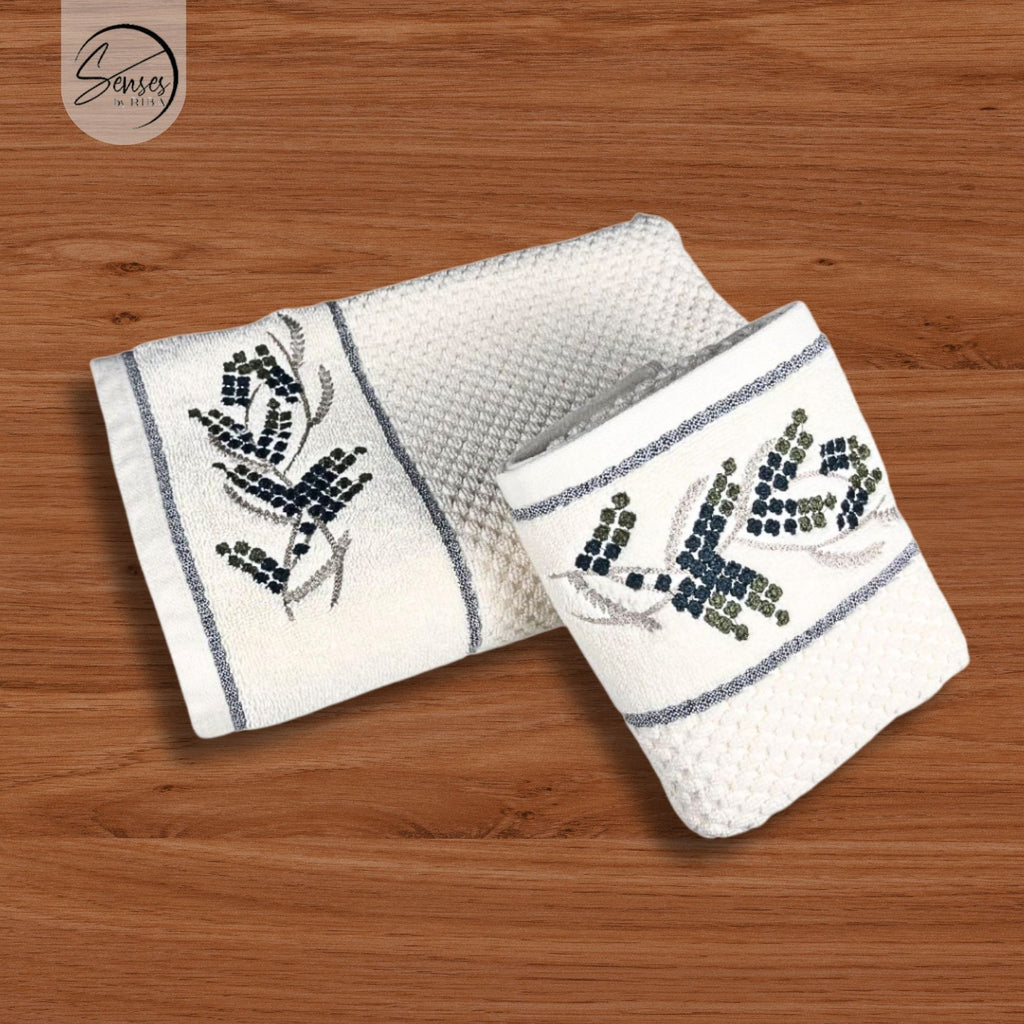 2-Piece Embroidered Cotton Towel Set | 550 GSM Bath & Hand Towel Combo