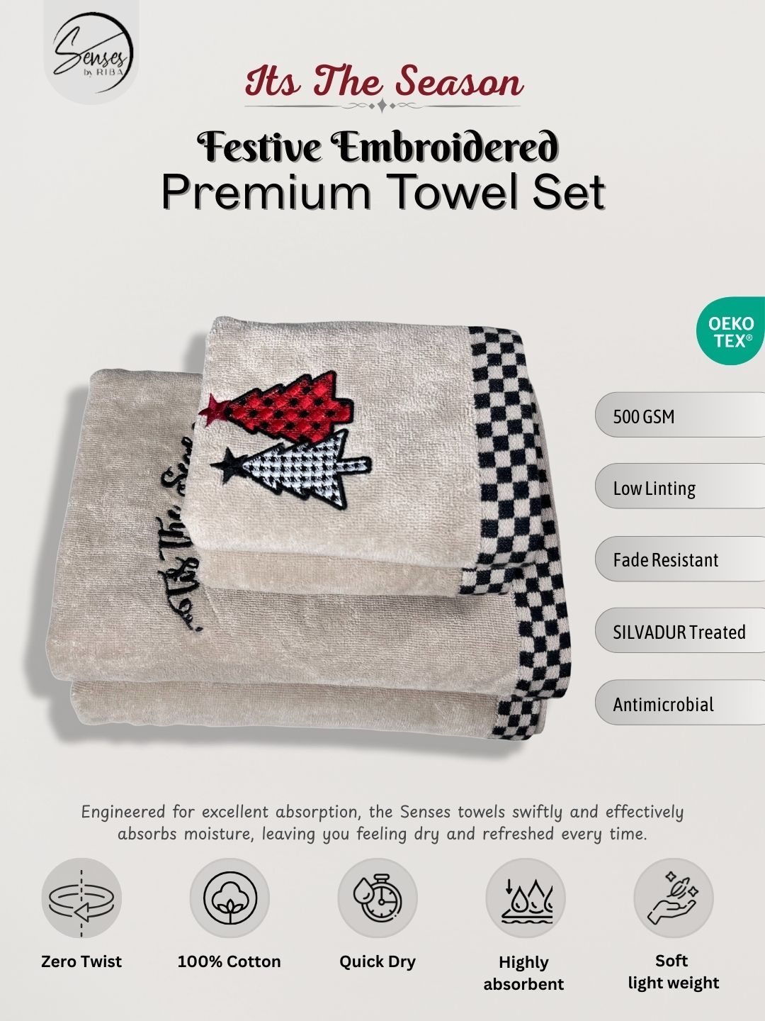 'Its the Season' Festive Embroidery 4 Piece Towel Set