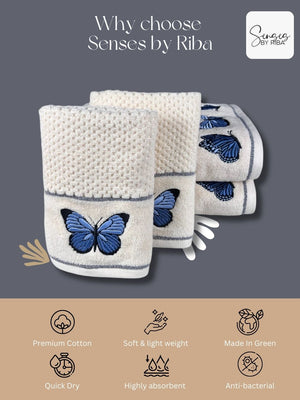 4 Piece Embroidery Towel Set - Butterfly Motif (Style 11)