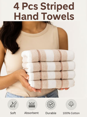 500 GSM 4 Piece Hand Towels Set - Striped (Wheat colour)