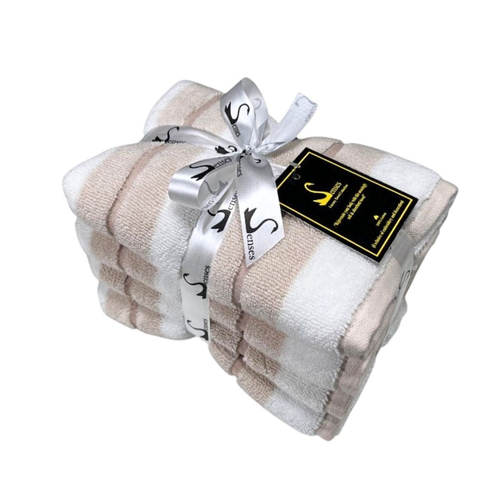 500 GSM 4 Piece Hand Towels Set - Striped (Wheat colour)