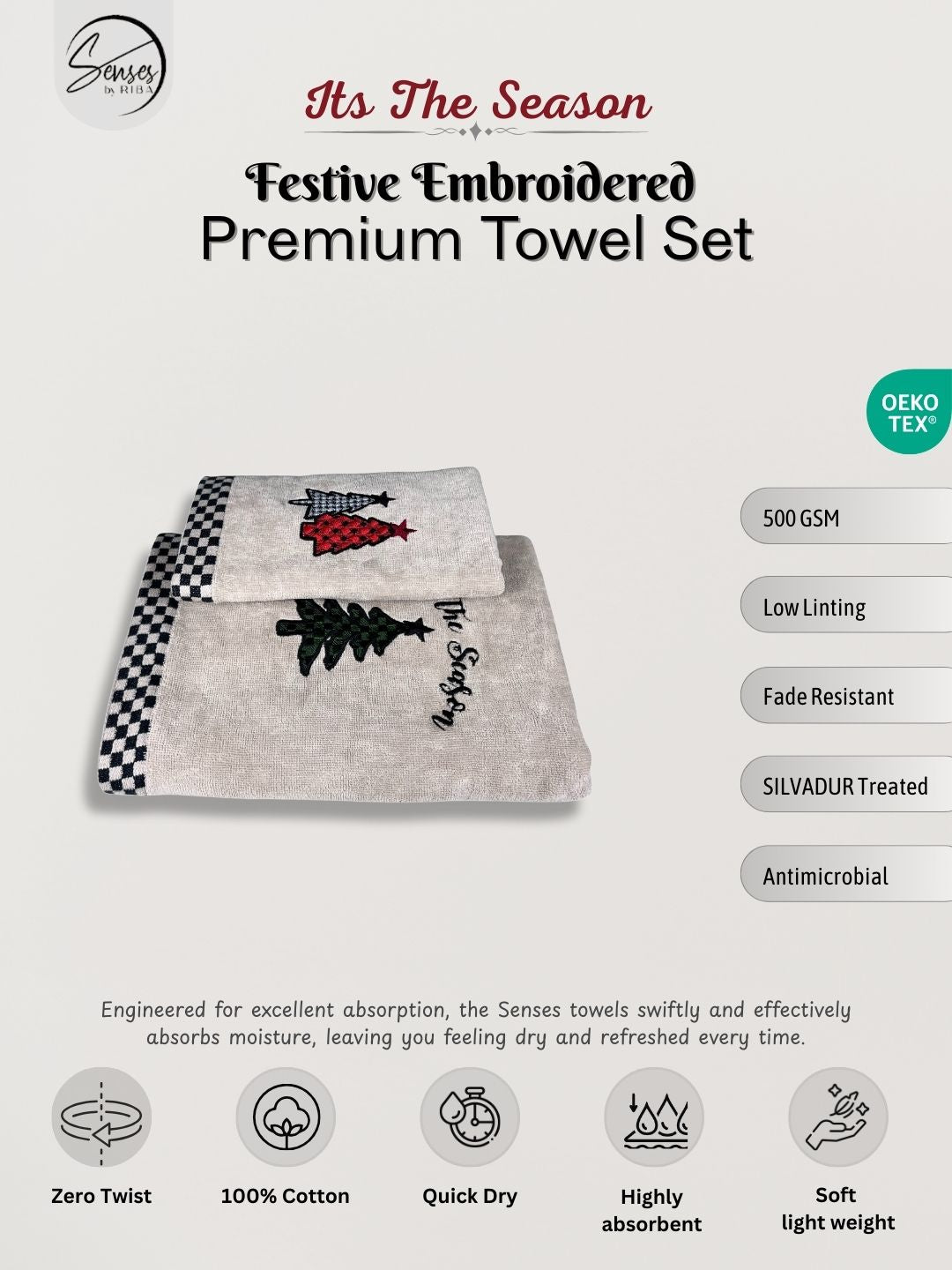 'Its the Season' Festive Embroidery 2 Piece Towel Set