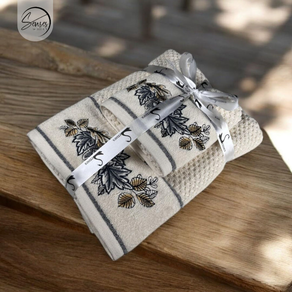 2-Piece Embroidered Cotton Towel Set | 550 GSM Bath & Hand Towel Combo