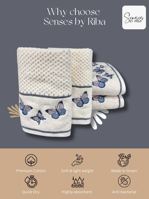 4 Piece Embroidery Towel Set - Butterfly Motif (Style 12)