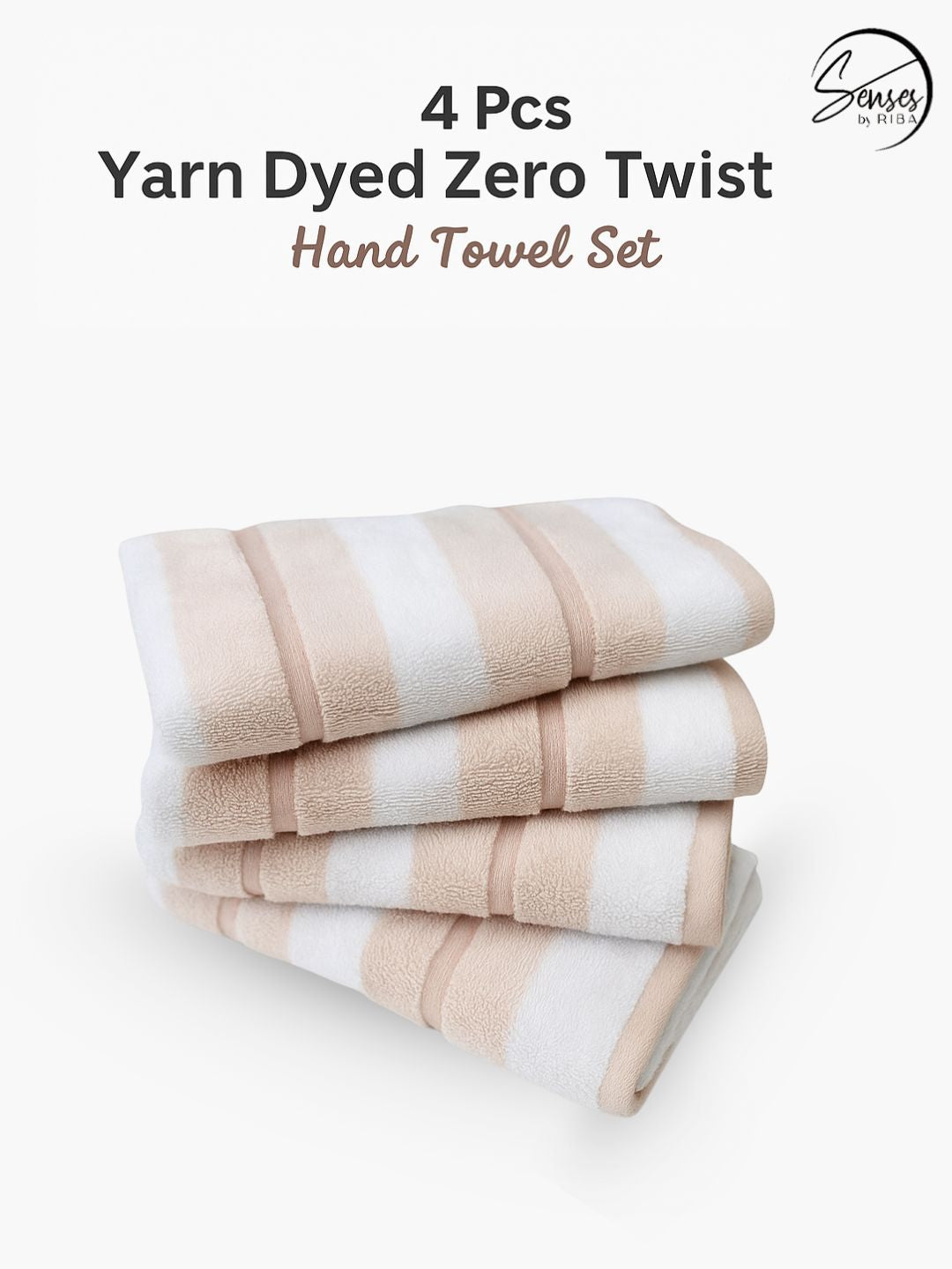 500 GSM 4 Piece Hand Towels Set - Striped (Wheat colour)