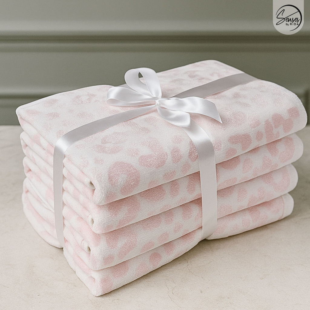 Pink Jacquard Bath Towel Set – 500 GSM (Pack of 4)