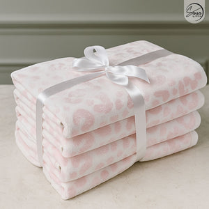 Pink Jacquard Bath Towel Set – 500 GSM (Pack of 4)