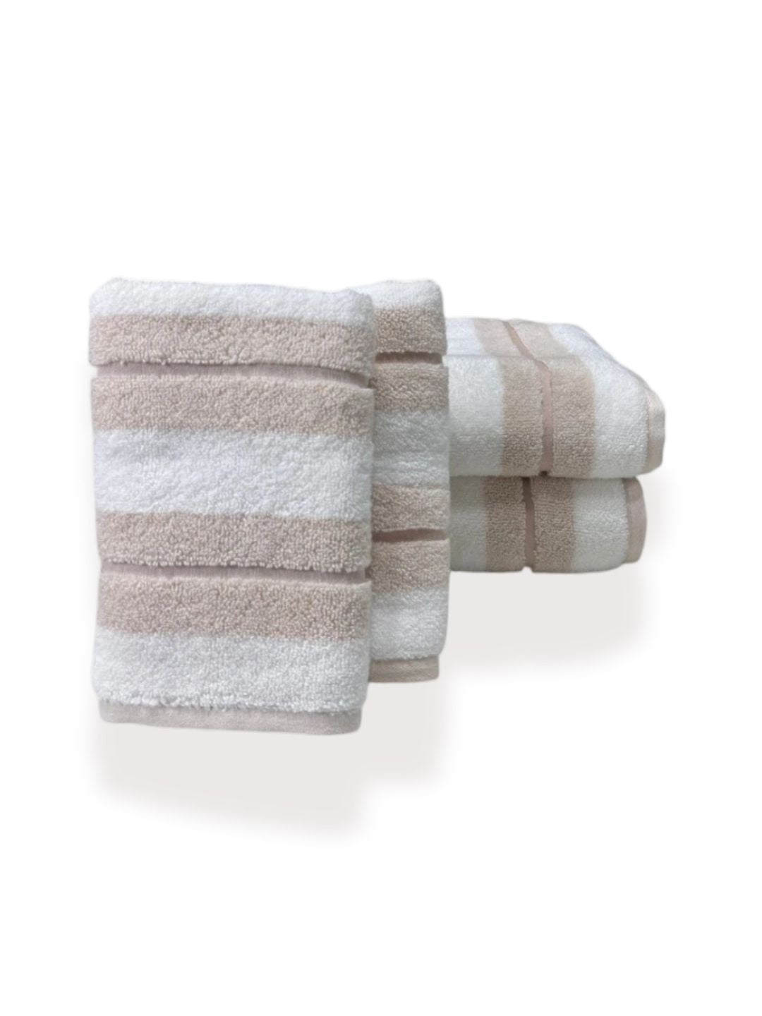 500 GSM 4 Piece Yarn Dyed Zero Twist Towels Set - Stripes  (Wheat)