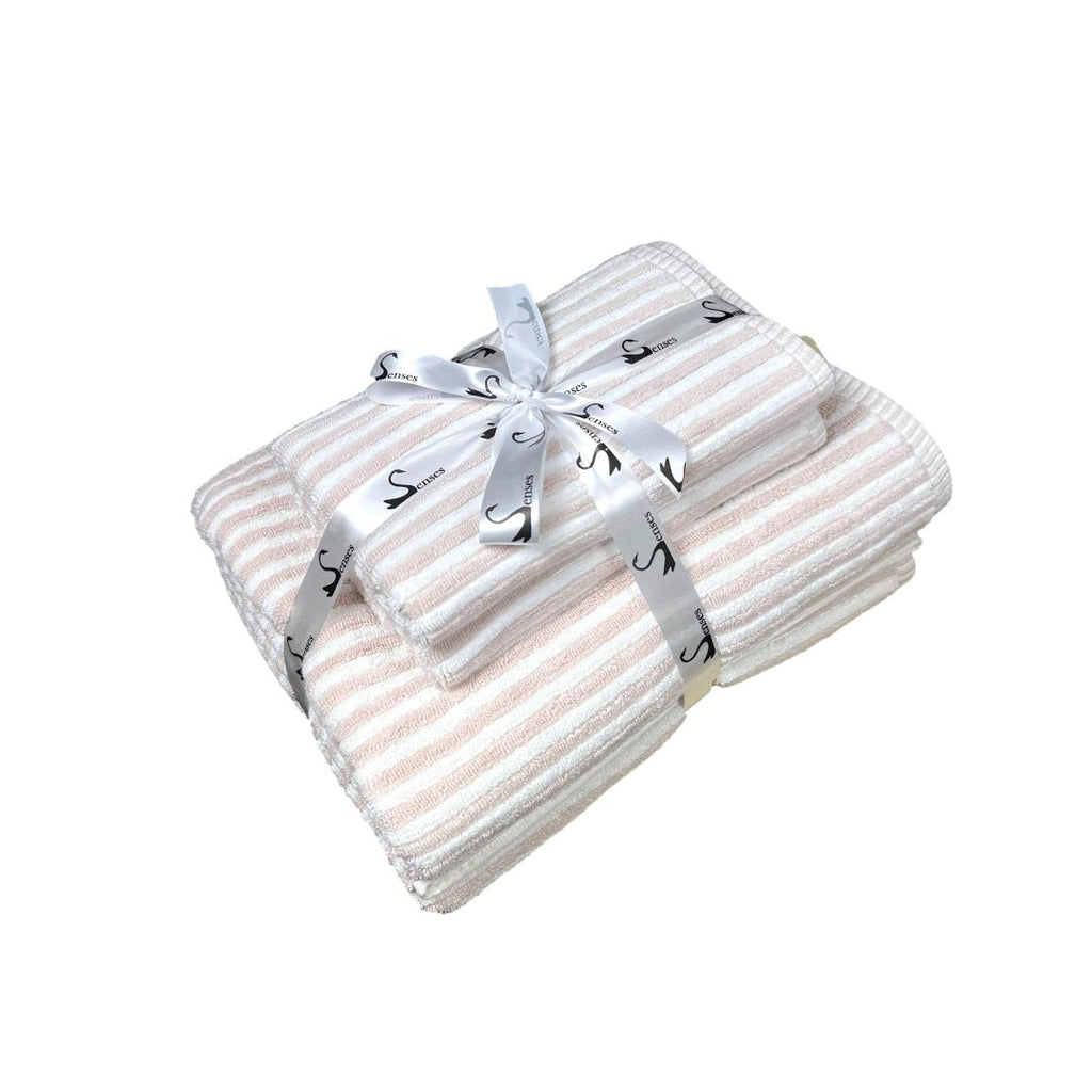 Ribbed Terry Stripe 4 Piece Towel Set (Beige)