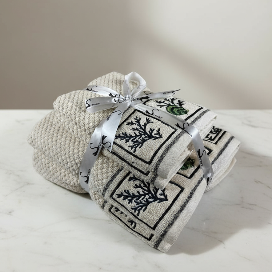 4 Piece Shells Embroidery Towel Set-Style 5