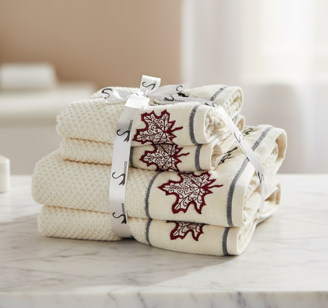 4 Piece Maple Leafs Embroidery Towel Set-Style 6