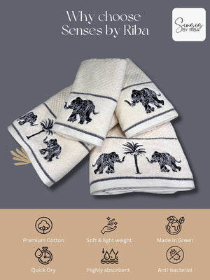 4 Piece Embroidery Towel Set - Elephant Motif (Style 16)