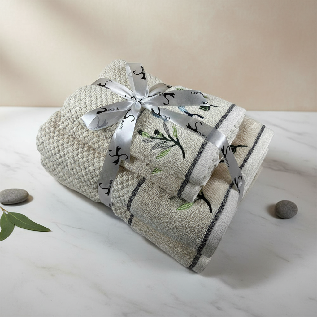 4 Piece Blue Bells Embroidery Towel Set-Style 4