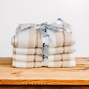 500 GSM 4 Piece Hand Towels Set - Striped (Wheat colour)