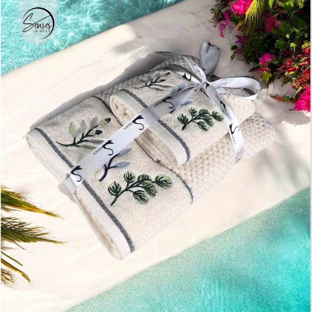 2-Piece Embroidered Cotton Towel Set | 550 GSM Bath & Hand Towel Combo
