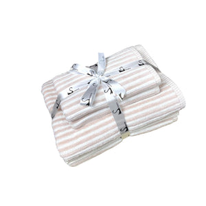 Ribbed Terry Stripe 4 Piece Towel Set (Beige)