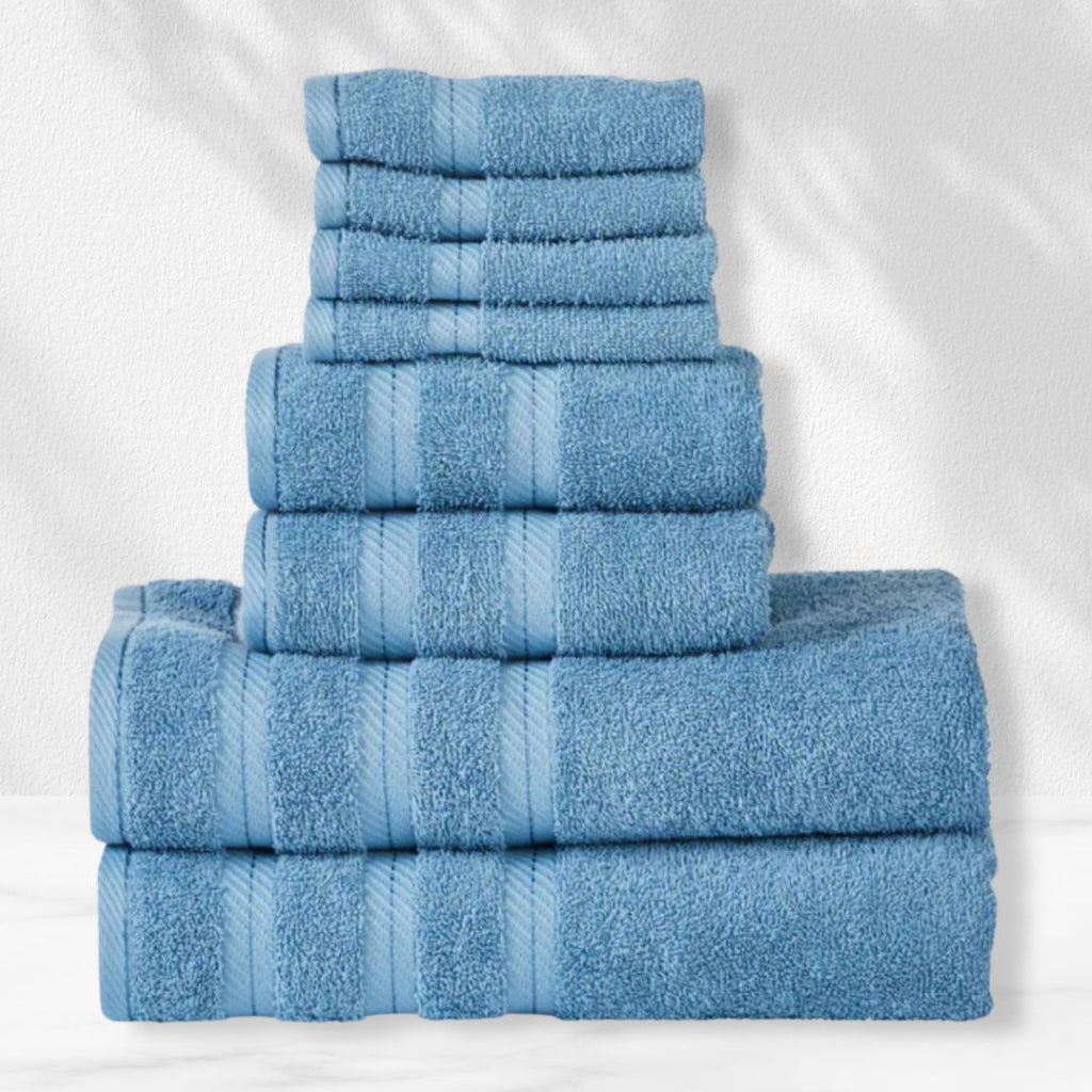501 GSM 8 Piece Towels Set - Blue