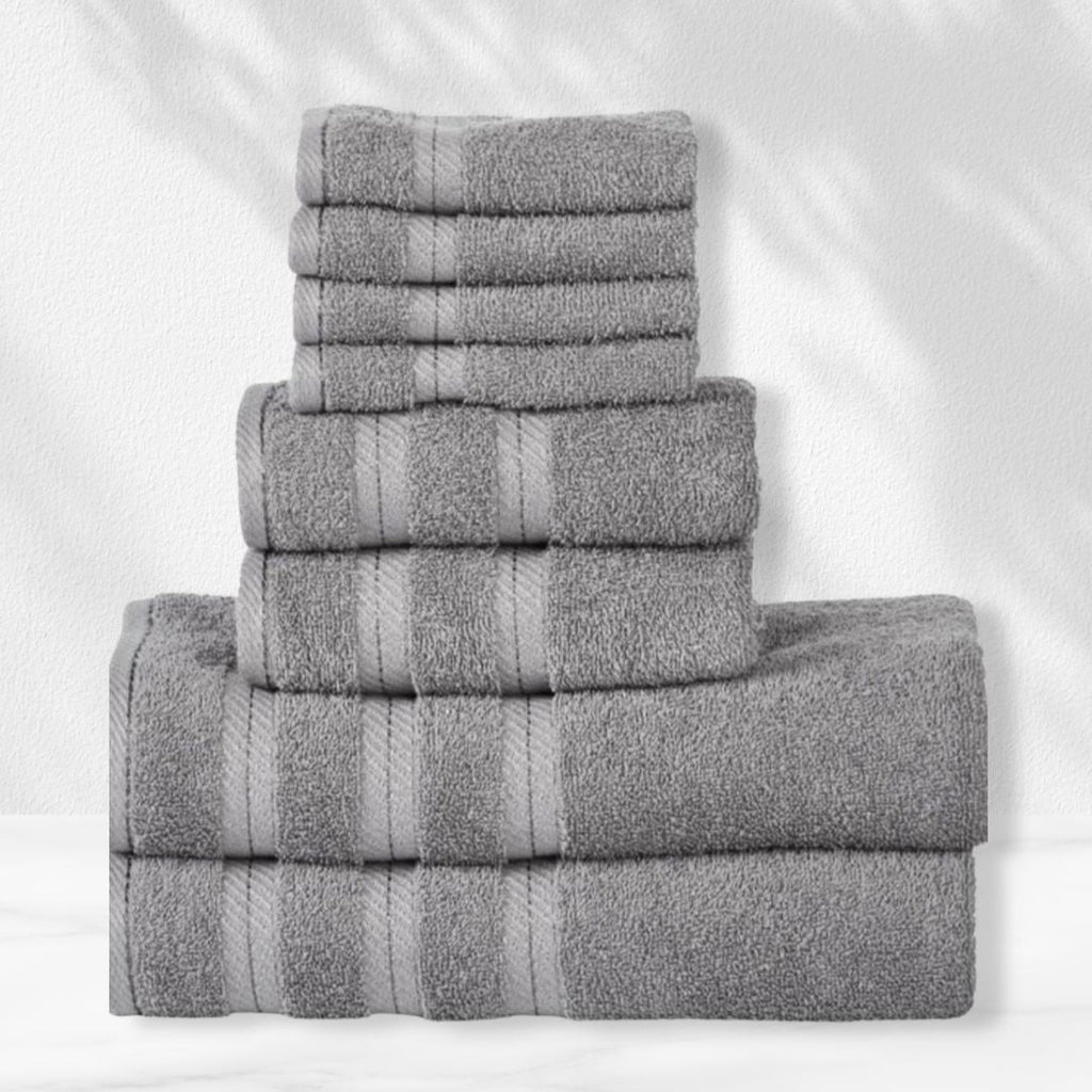 501 GSM 8 Piece Towels Set - Grey