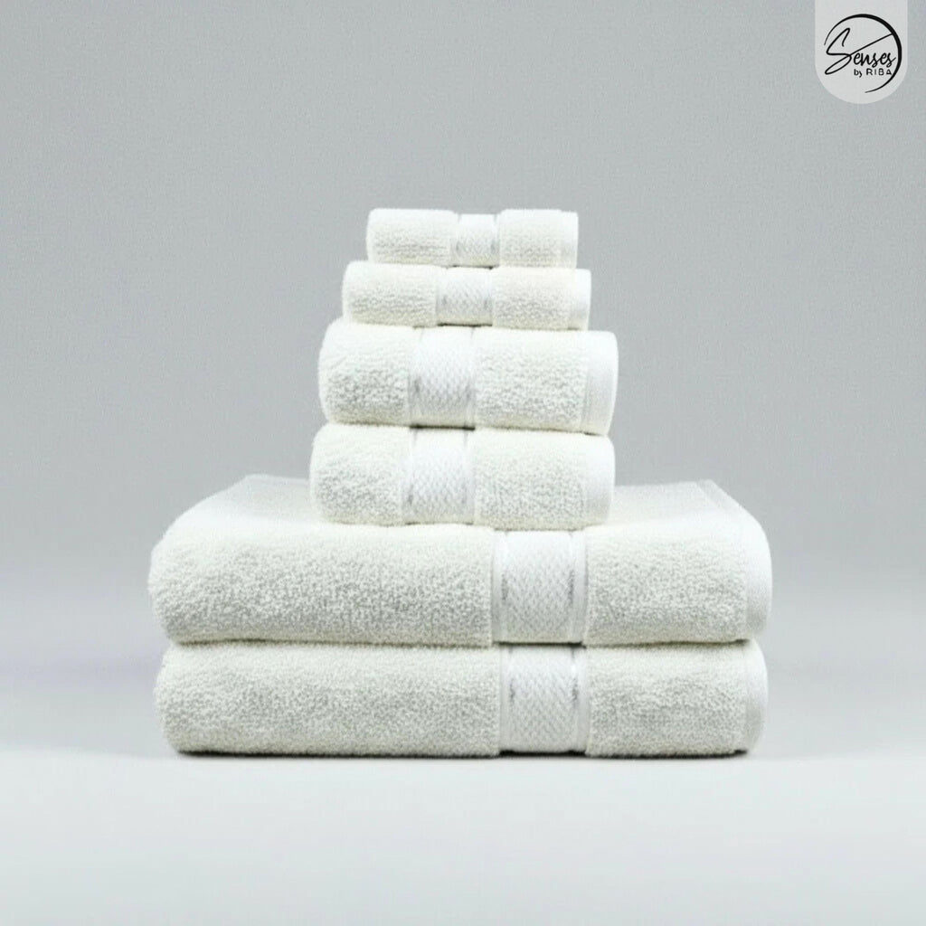 Senses Textured Rice Weave 550 GSM 6 Piece Towels Set - Ivory