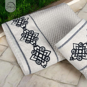 2-Piece Embroidered Cotton Towel Set | 550 GSM Bath & Hand Towel Combo