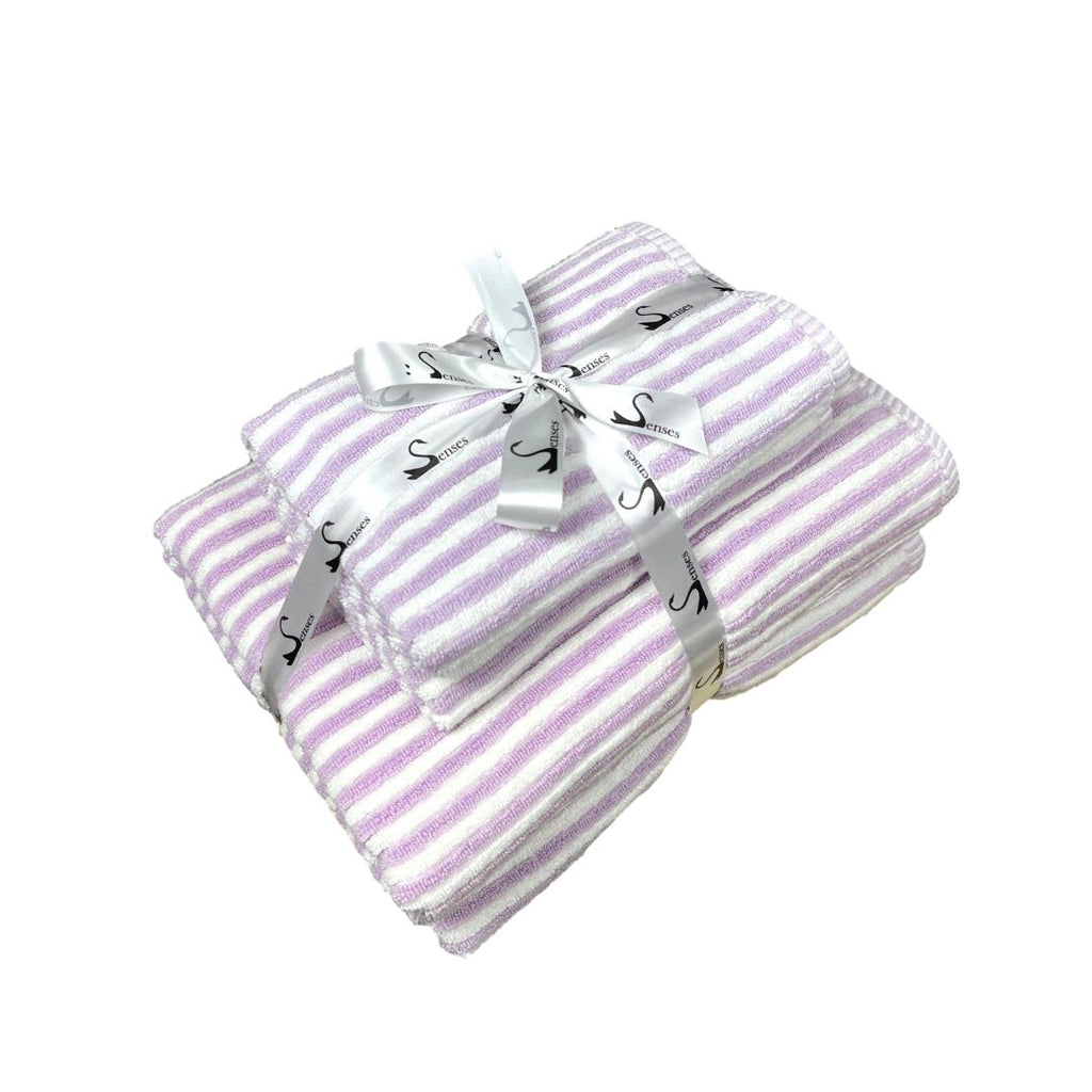 Ribbed Terry Stripe 4 Piece Towel Set (Lilac)