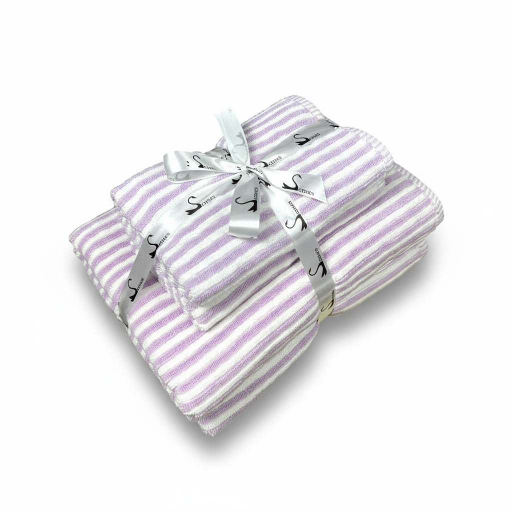 Ribbed Terry Stripe 4 Piece Towel Set (Lilac)