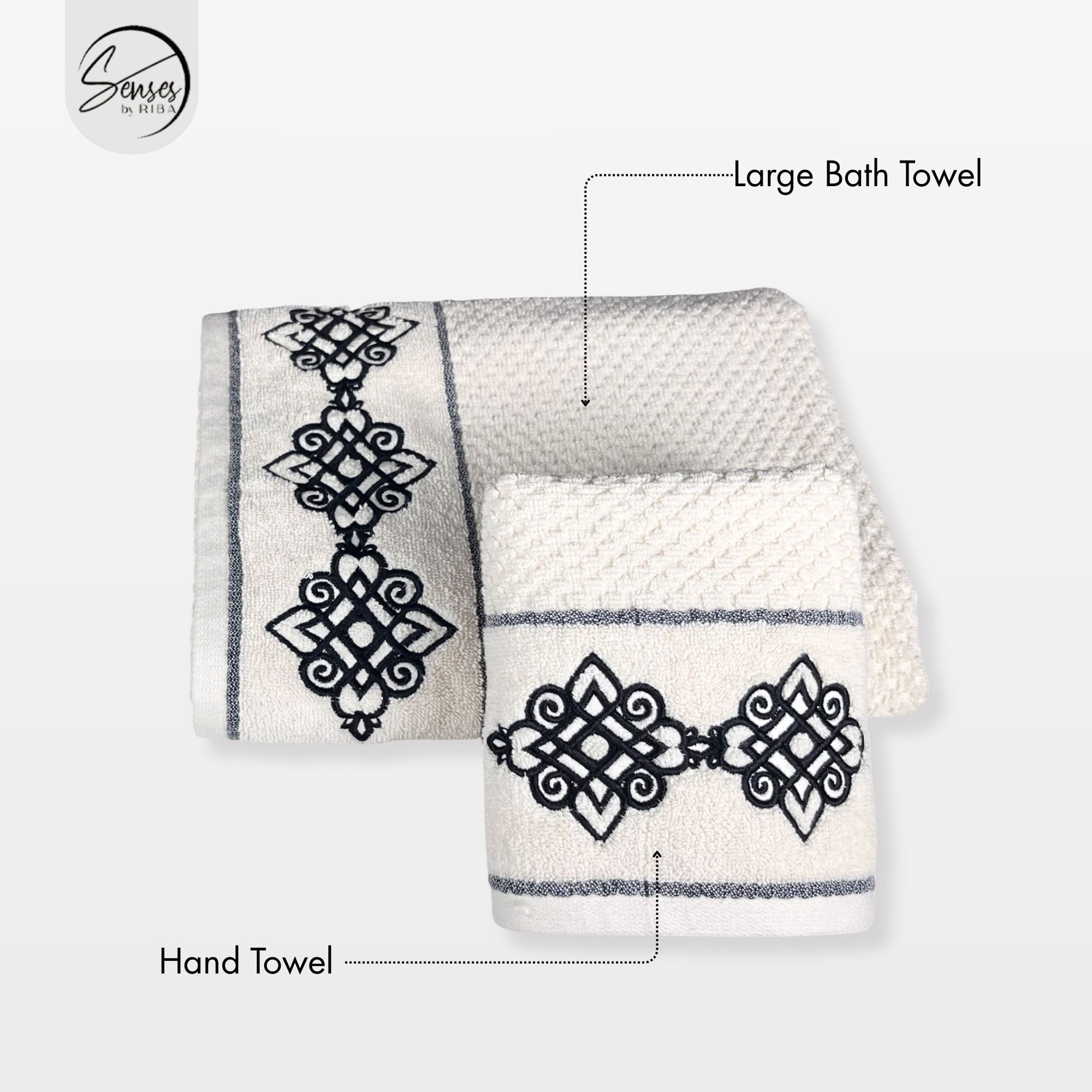 2-Piece Embroidered Cotton Towel Set | 550 GSM Bath & Hand Towel Combo