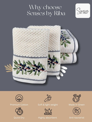 4 Piece Embroidery Towel Set - Botanical Design (Style 17)