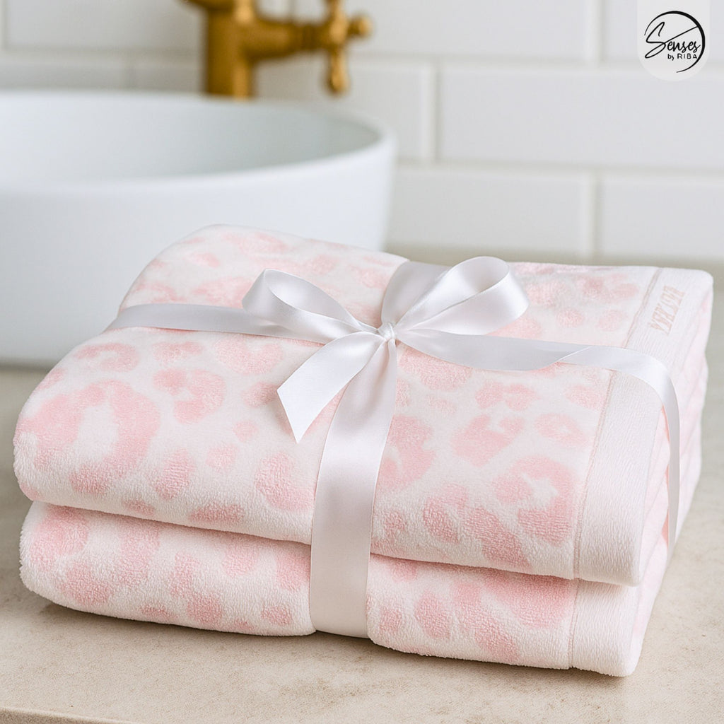 Pink Jacquard Bath Towel Set – 500 GSM (Pack of 2)