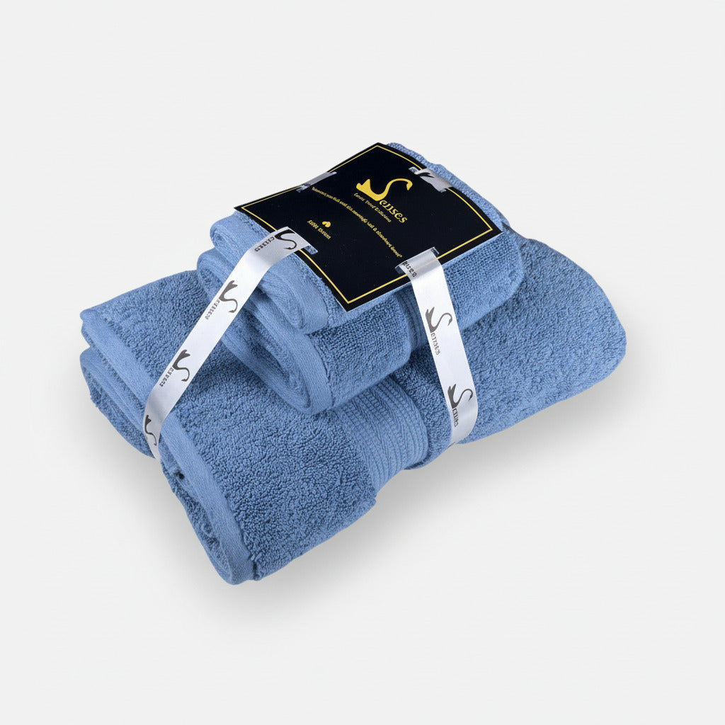 SENSES by Riba Cotton Towel Set 804 GSM - Blue, 3 Pcs