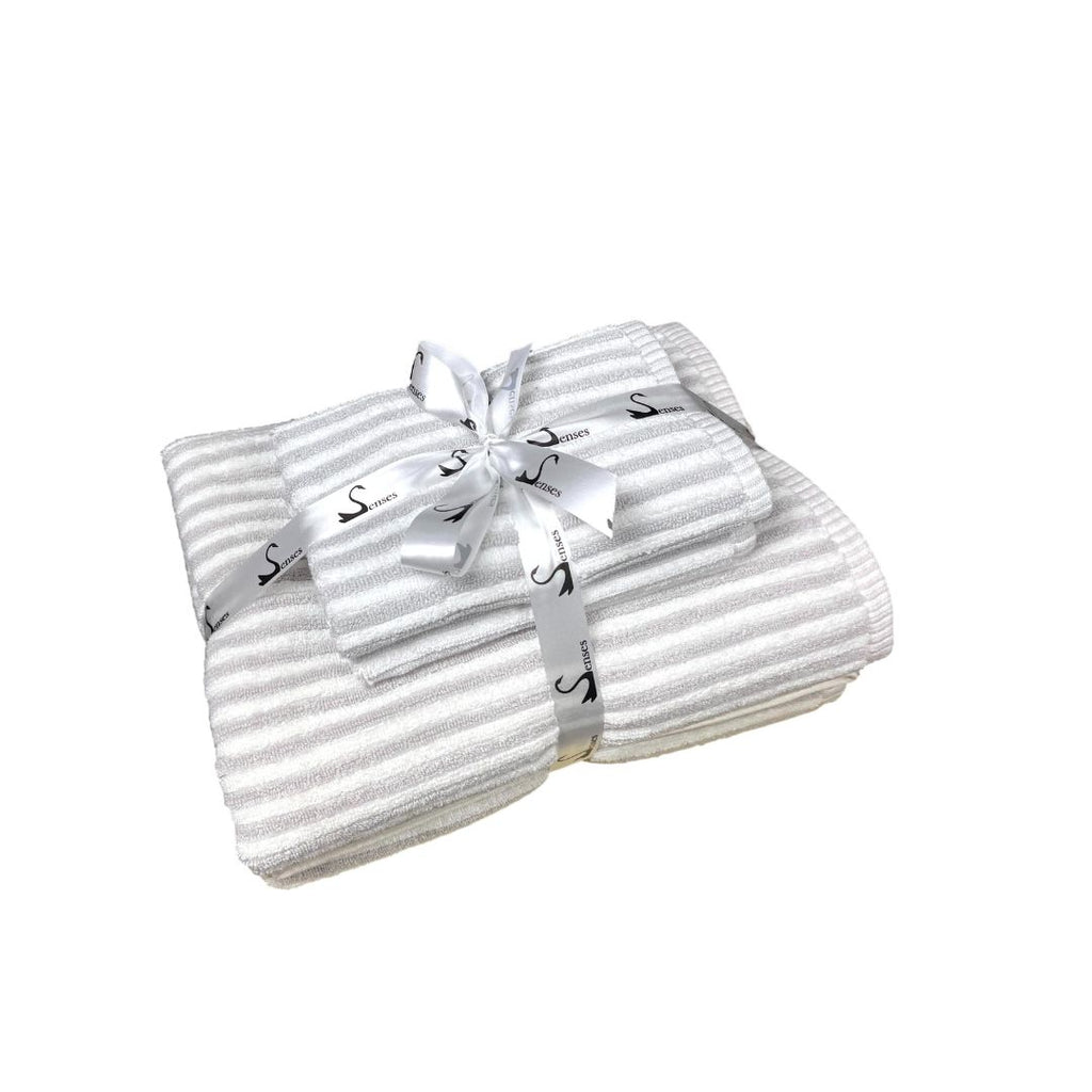 Ribbed Terry Stripe 4 Piece Towel Set (Silver)