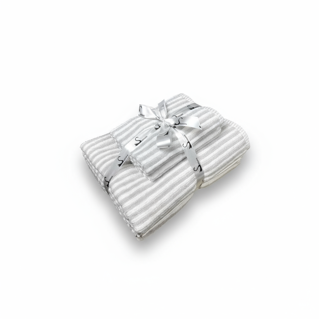 Ribbed Terry Stripe 4 Piece Towel Set (Silver)