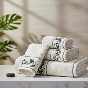 4 Piece Peony Embroidery Towel Set-Style 7