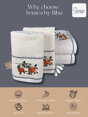 4 Piece Embroidery Towel Set - Oranges Hanging From Leafy Branches (Style 15)