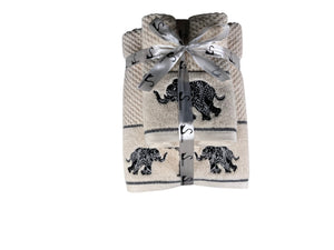 4 Piece Embroidery Towel Set - Elephant Motif (Style 16)