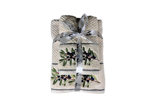 4 Piece Embroidery Towel Set - Botanical Design (Style 17)