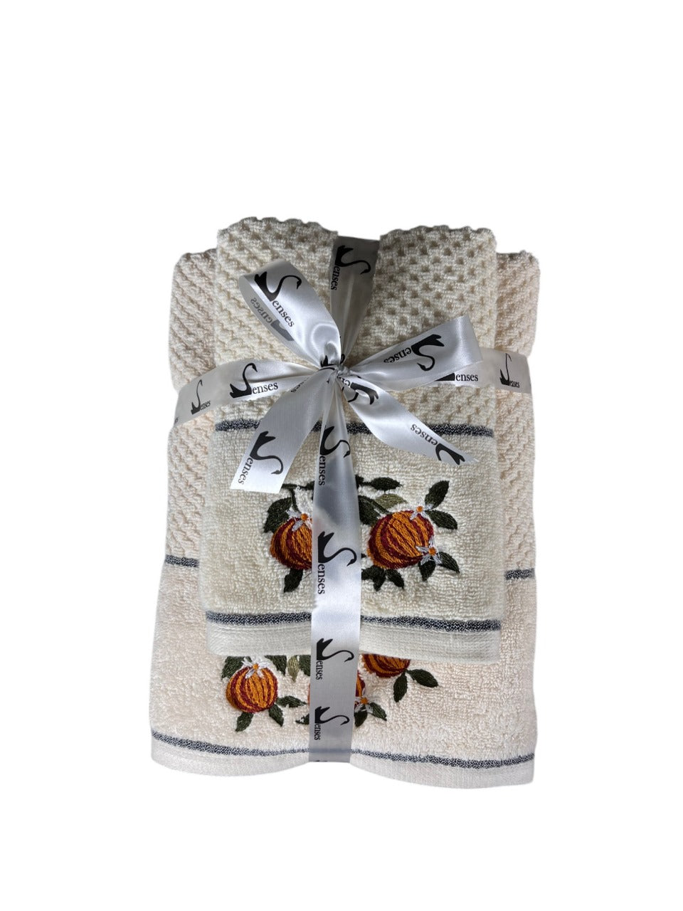 4 Piece Embroidery Towel Set - Oranges Hanging From Leafy Branches (Style 15)